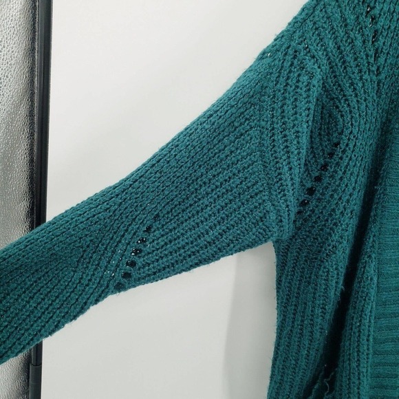Evri Teal Chunky Knit Sweater Cardigan Womens 1x Open Front Pockets Boyfriend - Picture 10 of 12